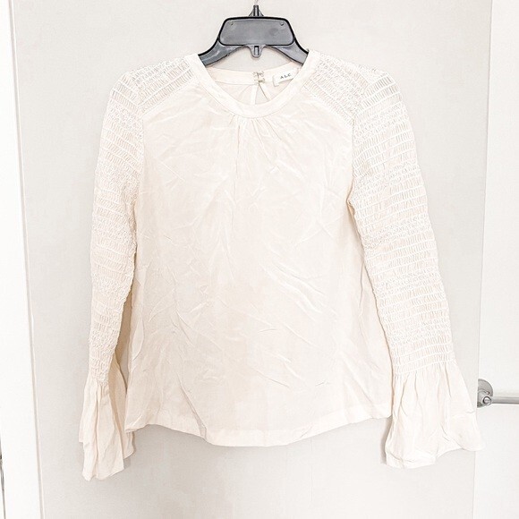 A.L.C. Sidra Blouse Ruched Smocked Cream Long Sleeve Top Size 2 - Picture 2 of 13
